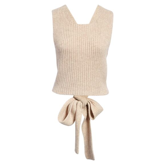 GANNI Back Bow Beige Knit Sleeveless Wool Blend Sweater Size XXS / XS - Picture 1 of 4